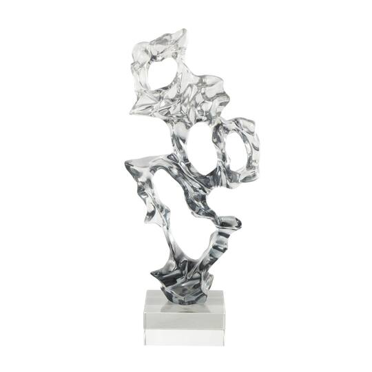 18" Clear Glass Handmade Freeform Sculpture with Clear Square Base